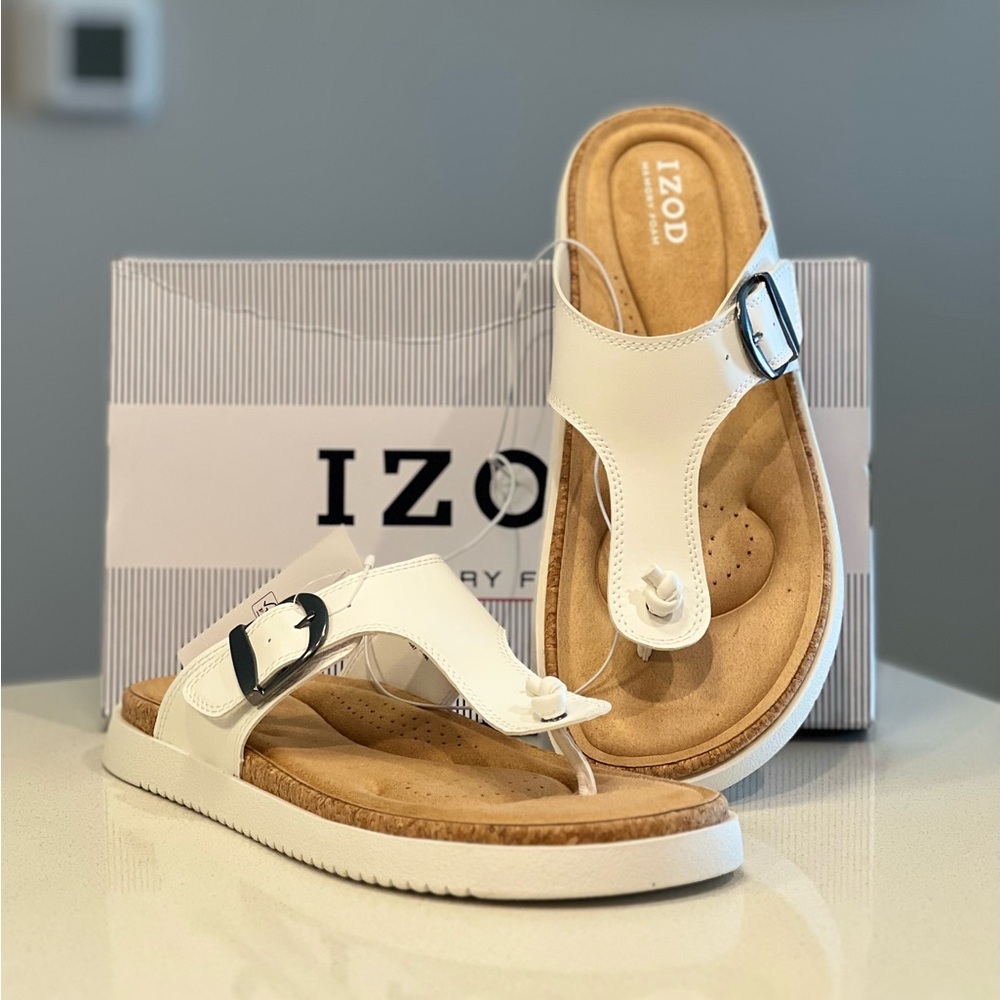 IZOD Women's Memory Foam Sandals, White